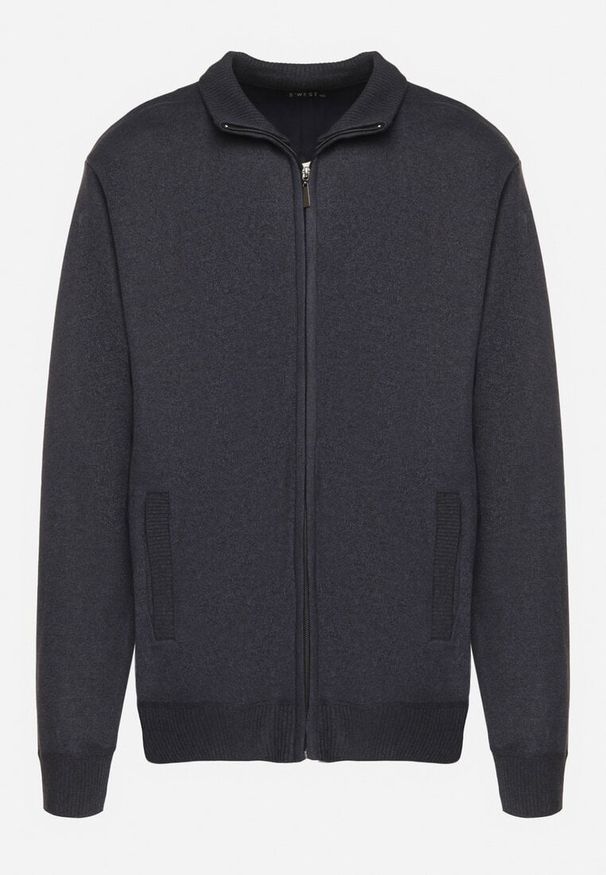 Born2be - Granatowy Ocieplany Kardigan z Wełną Zapinany na Suwak Acendrie. Okazja: na spotkanie biznesowe, na co dzień. Kolekcja: plus size. Kolor: niebieski. Materiał: wełna. Styl: klasyczny, biznesowy, casual