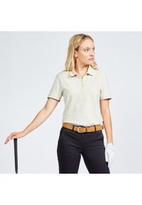 INESIS - Koszulka polo do golfa damska z krótkim rękawem Inesis MW500. Typ kołnierza: golf, polo. Kolor: beżowy. Materiał: poliester, materiał, bawełna. Długość rękawa: krótki rękaw. Długość: krótkie. Wzór: ze splotem. Styl: klasyczny, elegancki #1
