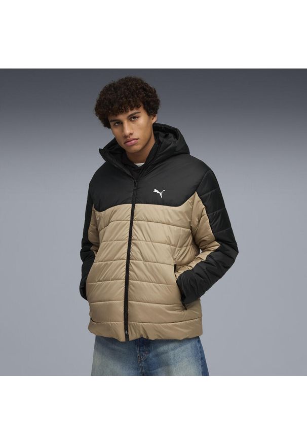 Puma - Męska kurtka wyściełana Essentials z kapturem PUMA Ice Coffee Beige. Typ kołnierza: kaptur. Kolor: beżowy. Materiał: puch. Sport: turystyka piesza