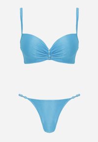 Renee - Niebieskie Bikini Dwuczęściowe z Biustonoszem Push-Up i Metalowymi Zapięciami Coraeva. Kolor: niebieski. Wzór: aplikacja #4