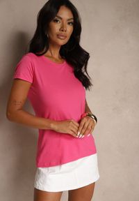 Renee - Fuksjowy Bawełniany Casualowy T-shirt Arpollia. Okazja: na co dzień. Kolor: różowy. Materiał: bawełna. Styl: casual #3