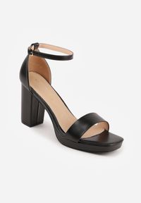 Renee - Czarne Sandały VICES na Słupkowym Obcasie ze Skórzaną Wkładką Azimera. Okazja: na imprezę, na co dzień. Kolor: czarny. Materiał: skóra. Sezon: lato. Obcas: na obcasie. Styl: casual. Wysokość obcasa: średni #4