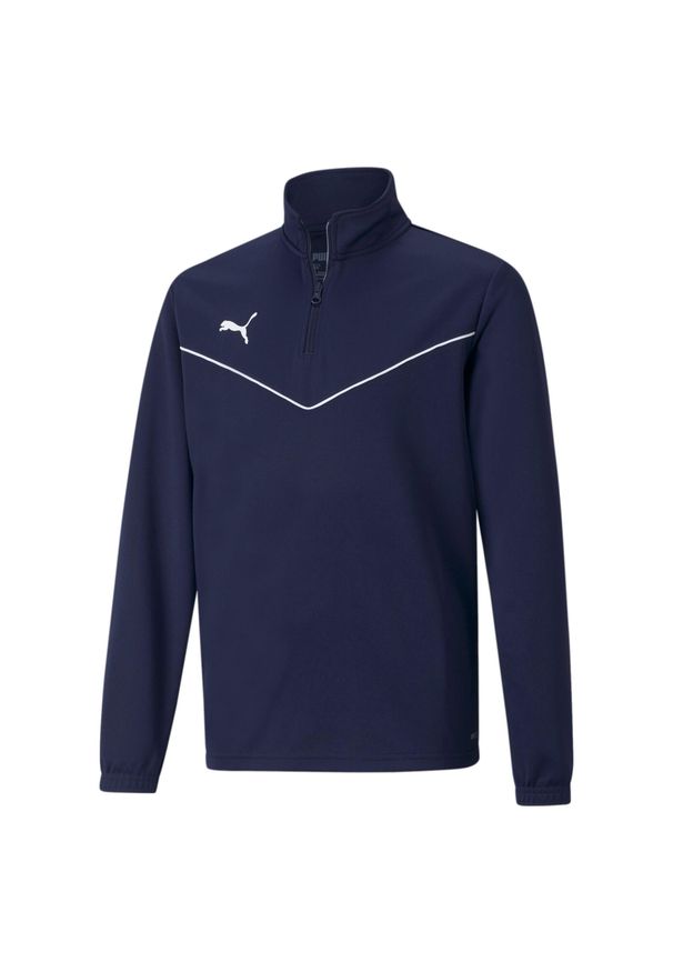 Bluza Puma Teamrise Z Zamkiem 1/4 Jr Niebieska Dzieci. Kolor: biały, wielokolorowy, niebieski. Materiał: poliester