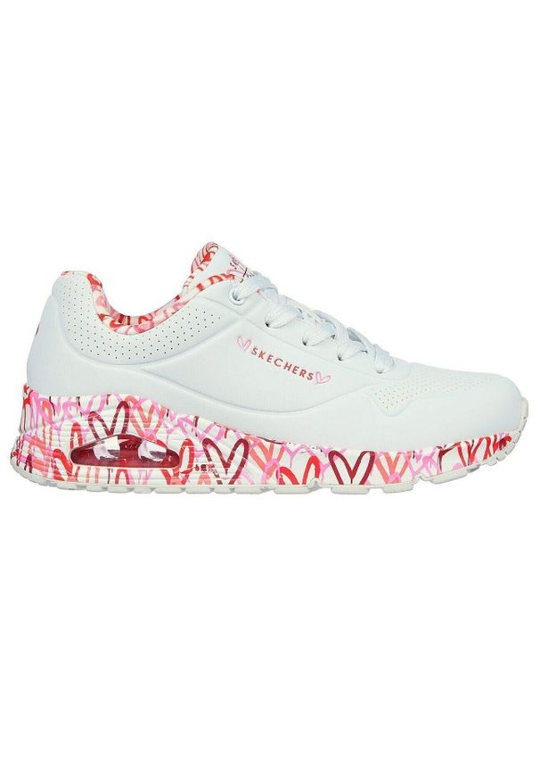 skechers - Buty sportowe damskie Skechers Uno Loving Love. Kolor: wielokolorowy, czerwony, różowy. Materiał: tkanina. Model: Skechers Sport. Sport: turystyka piesza