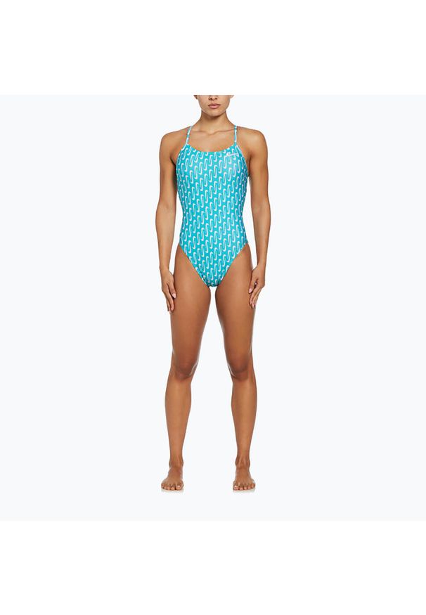 Strój pływacki jednoczęściowy damski Nike Hydrastrong Multi Print Cutout. Kolor: niebieski. Wzór: nadruk