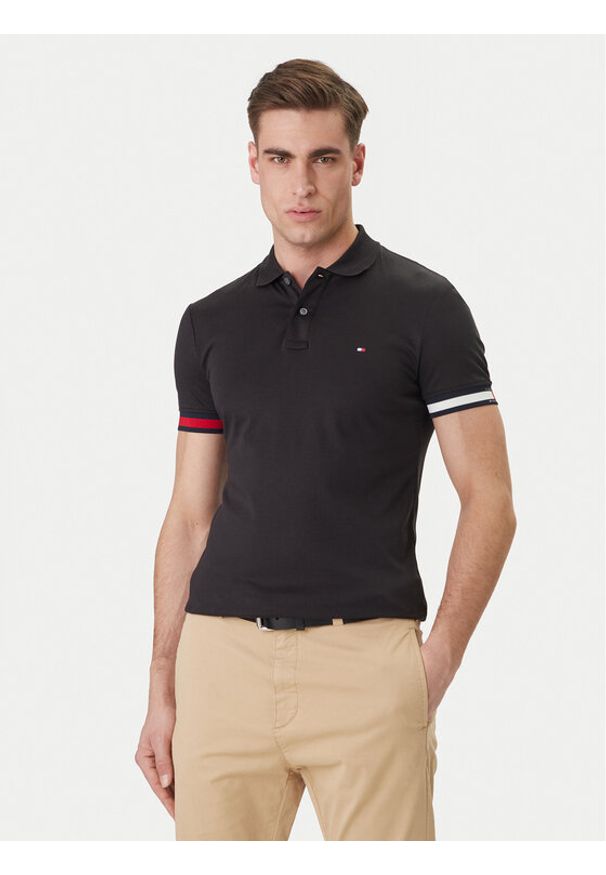 TOMMY HILFIGER - Tommy Hilfiger Polo MW0MW42743 Czarny Slim Fit. Typ kołnierza: polo. Kolor: czarny. Materiał: bawełna