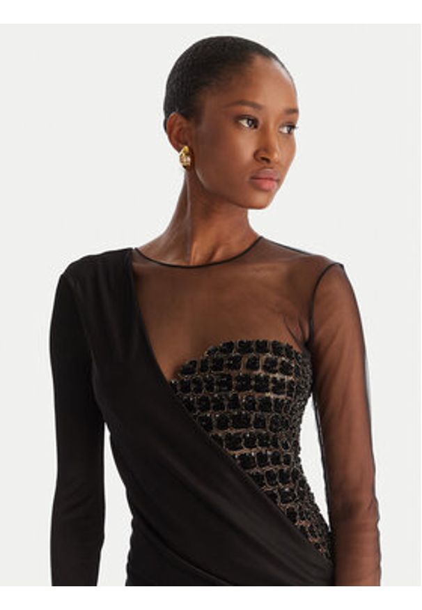 Elisabetta Franchi Sukienka wieczorowa AB-R22-57E2-V890 Czarny Slim Fit. Kolor: czarny. Materiał: wiskoza. Styl: wizytowy