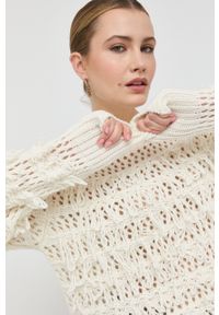 TwinSet - Twinset sweter z domieszką wełny damski kolor beżowy lekki. Kolor: beżowy. Materiał: wełna #5