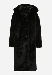 Born2be - Czarny Płaszcz Pluszowy z Kapturem Zereta. Okazja: na co dzień, na imprezę. Typ kołnierza: kaptur. Kolor: czarny. Materiał: jeans. Długość rękawa: długi rękaw. Długość: długie. Sezon: jesień, wiosna. Styl: casual, elegancki #3