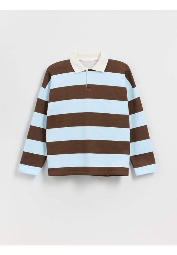 Reserved - Bawełniana bluza w paski - brązowy. Kolor: brązowy. Materiał: bawełna. Wzór: paski