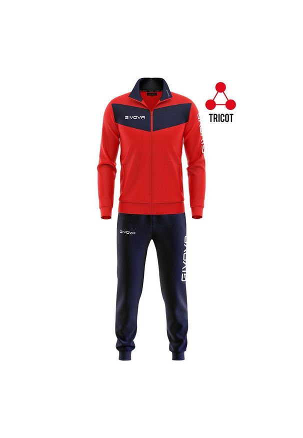 Dres piłkarski dla dzieci Givova Tuta Visa czerwono-granatowy. Kolor: niebieski, czerwony, wielokolorowy. Materiał: dresówka. Styl: sportowy