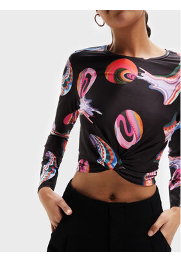 Desigual Bluzka MONSIEUR CHRISTIAN LACROIX Smile 22WWTK76 Czarny Slim Fit. Kolor: czarny. Materiał: syntetyk