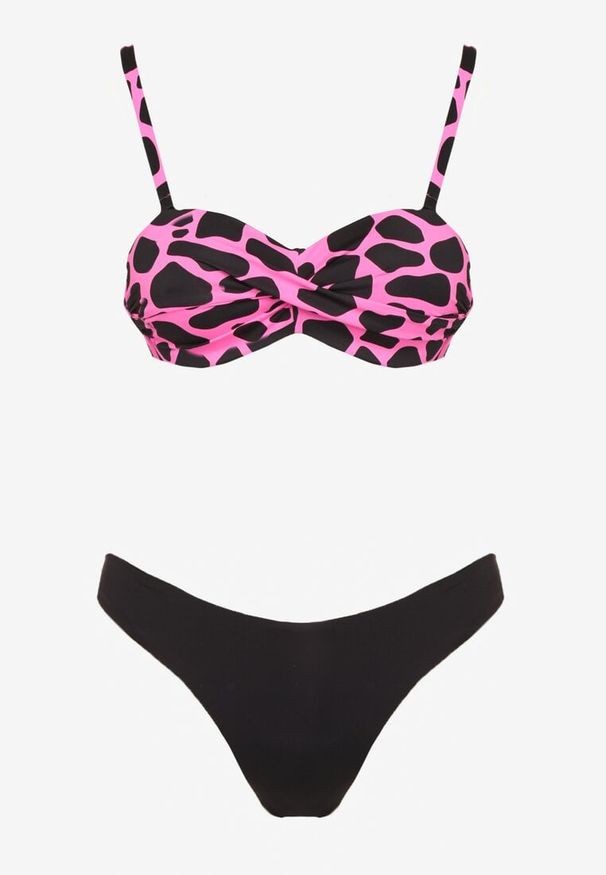 Born2be - Fuksjowe Bikini 3-częściowe Biustonosz i Dwie Pary Fig Milarella. Kolor: różowy. Wzór: aplikacja, gładki