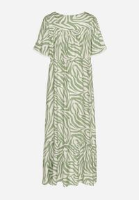 Born2be - Jasnozielona Sukienka z Bawełny i Wiskozy w Abstrakcyjne Paski ze Sznurkiem w Talii Navarae. Okazja: na co dzień. Kolor: zielony. Materiał: wiskoza, bawełna. Wzór: paski. Typ sukienki: proste. Styl: casual, wizytowy #4