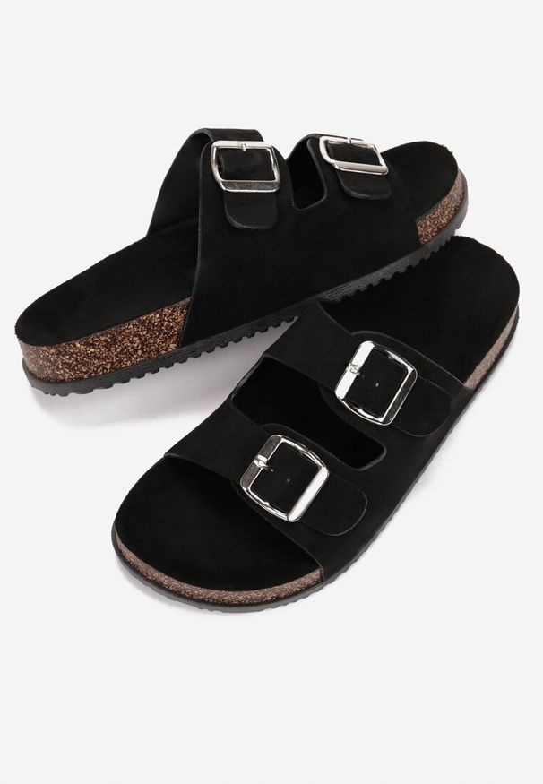 Born2be - Czarne Klapki Kleogoria. Nosek buta: okrągły. Kolor: czarny. Materiał: jeans