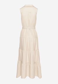 Born2be - Beżowa Koszulowa Sukienka Ozdobiona Paskiem Mavorelle. Okazja: na co dzień. Kolor: beżowy. Wzór: aplikacja. Typ sukienki: koszulowe. Styl: casual, elegancki #5