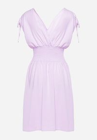 Born2be - Fioletowa Sukienka z Kopertowym Dekoltem Ściągana na Ramionach z Gumką w Talii Cornia. Typ kołnierza: dekolt kopertowy. Kolor: fioletowy. Typ sukienki: kopertowe #5