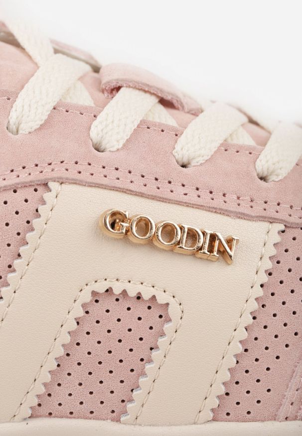 Born2be - Różowe Skórzane Sneakersy na Grubej Podeszwie Zdobione Drobną Perforacją Serinatea. Okazja: na co dzień. Kolor: różowy. Materiał: skóra. Wzór: aplikacja