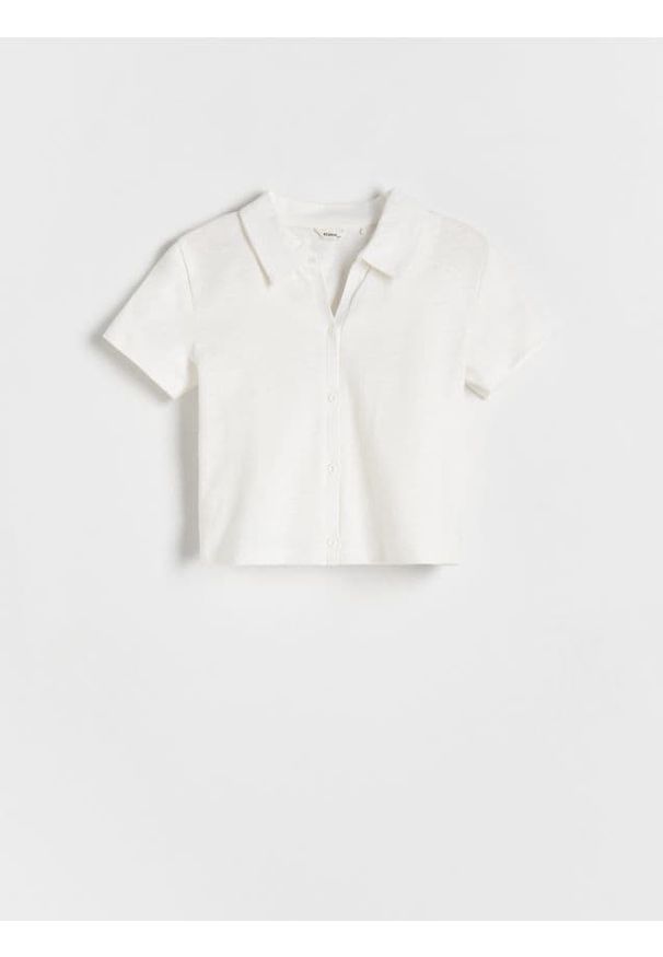 Reserved - Dwuwarstwowa koszulka z lnem - złamana biel. Materiał: len