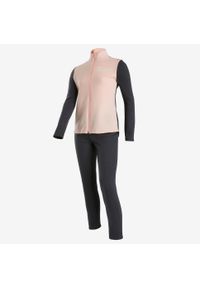 DOMYOS - Dres ciepły do gimnastyki Warmy Zip 100 dla dzieci. Kolekcja: plus size. Kolor: różowy. Materiał: bawełna, materiał, poliester
