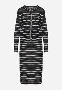 Born2be - Czarny Dzianinowy Komplet z Wiskozą w Paski Kardigan i Spódnica Sepoline. Kolor: czarny. Materiał: dzianina, wiskoza. Wzór: paski #3