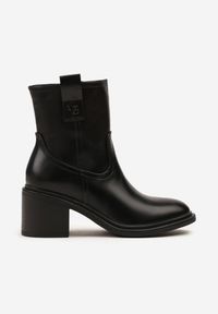 Born2be - Czarne Botki na Obcasie Vices z Ozdobą Alerrise. Kolor: czarny. Materiał: jeans. Wzór: aplikacja. Obcas: na obcasie. Styl: elegancki. Wysokość obcasa: średni #7