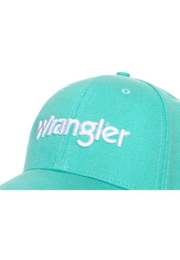Wrangler - CZAPKA Z DASZKIEM MĘSKA WRANGLER COLOUR CAP SPECTRA GREEN W0M38U5WB 112125690. Wzór: napisy. Styl: klasyczny