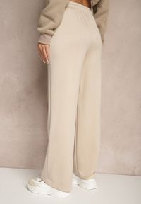 Renee - Beżowe Spodnie z Dodatkiem Wiskozy Dresowe High Waist Ellanoria. Okazja: na co dzień. Stan: podwyższony. Kolor: beżowy. Materiał: wiskoza, dresówka. Styl: casual #5