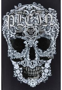 Philipp Plein - PHILIPP PLEIN Czarny męski t-shirt z czaszką zdobioną dżetami, Rozmiar M. Kolor: czarny. Wzór: aplikacja #5