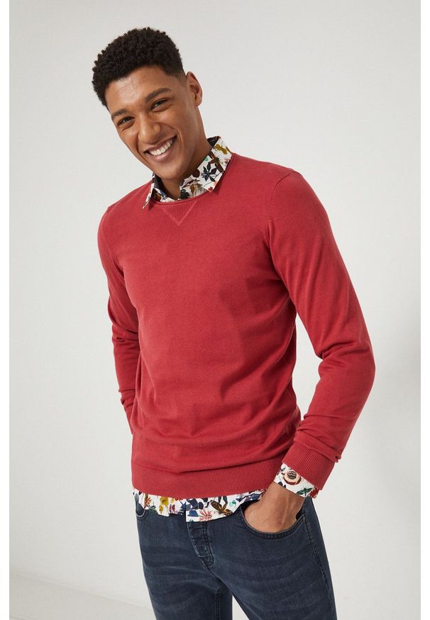 medicine - Medicine Sweter bawełniany męski kolor różowy lekki. Okazja: na co dzień. Kolor: różowy. Materiał: bawełna. Długość rękawa: długi rękaw. Długość: długie. Wzór: melanż. Styl: casual