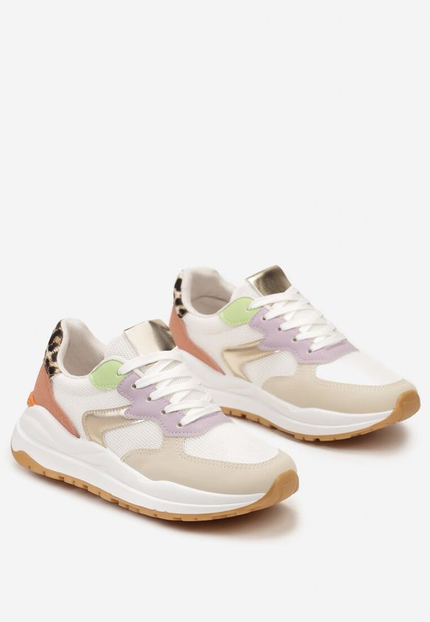Born2be - Beżowo-Fioletowe Sneakersy na Płaskiej Podeszwie z Ozdobnymi Wstawkami Aizra. Kolor: beżowy. Obcas: na płaskiej podeszwie