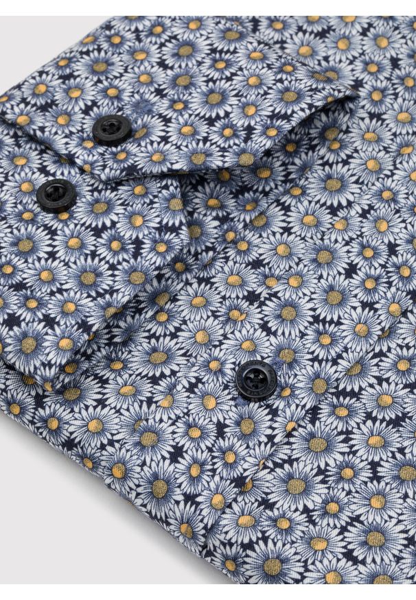 Pako Lorente - PAKO LORENTE - Granatowa koszula męska w kwiaty. Kolor: niebieski. Materiał: lyocell. Długość rękawa: długi rękaw. Długość: długie. Wzór: kwiaty