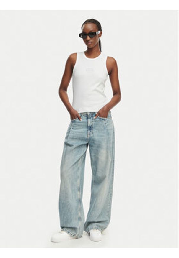 Calvin Klein Jeans Top LV047F239G Biały Slim Fit. Kolor: biały. Materiał: bawełna