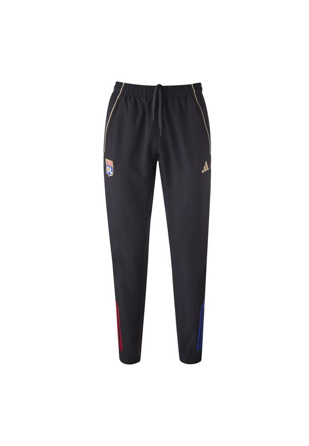 Adidas - Spodnie dresowe Prematch OL 2025/26. Kolor: czarny. Materiał: dresówka. Sport: piłka nożna