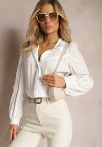 Renee - Biała Koszula z Bawełny z Kołnierzykiem z Falbanką i Ażurowym Zdobieniem Xanetha. Kolor: biały. Materiał: bawełna. Wzór: aplikacja, ażurowy #3
