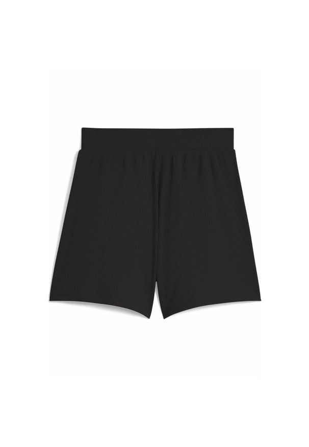 Puma - Damskie prążkowane szorty ESS ELEVATED 5" z wysokim stanem PUMA Black. Stan: podwyższony. Kolor: czarny. Materiał: prążkowany