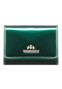 Wittchen - Damski portfel ze skóry lakierowany średni ciemny zielony. Kolor: zielony. Materiał: lakier, skóra. Wzór: aplikacja