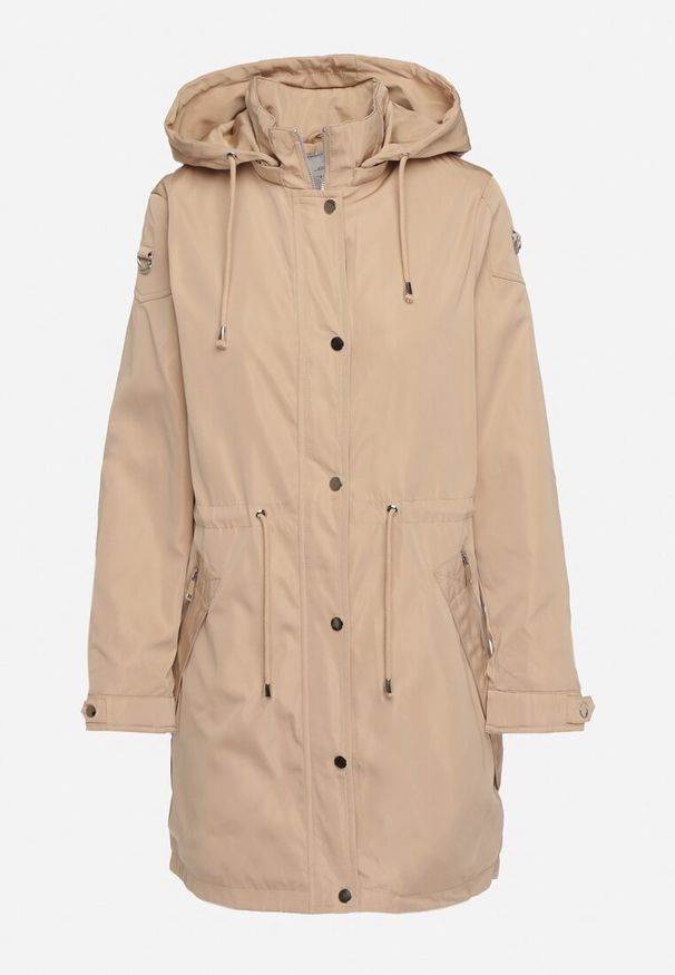 Born2be - Beżowa Kurtka Parka z Odpinanym Kapturem i Troczkami w Talii Fesslora. Okazja: na co dzień, na spacer. Kolor: beżowy. Materiał: jeans, wełna. Długość: długie. Styl: elegancki, casual