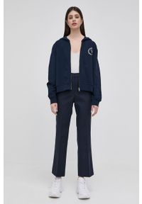 Trussardi Jeans - Trussardi bluza bawełniana damska kolor granatowy z kapturem gładka. Typ kołnierza: kaptur. Kolor: niebieski. Materiał: bawełna. Wzór: gładki #3