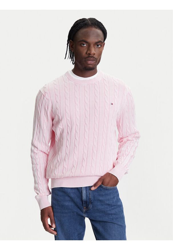 TOMMY HILFIGER - Tommy Hilfiger Sweter Classic MW0MW39524 Różowy Regular Fit. Kolor: różowy. Materiał: bawełna