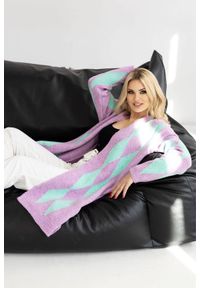 PeeKaBoo - Elegancki sweter kardigan w romby liliowy. Kolor: liliowy. Styl: elegancki