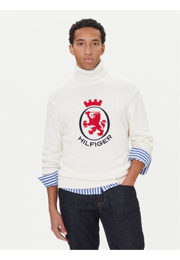 TOMMY HILFIGER - Tommy Hilfiger Golf MW0MW41482 Écru Regular Fit. Typ kołnierza: golf. Materiał: bawełna