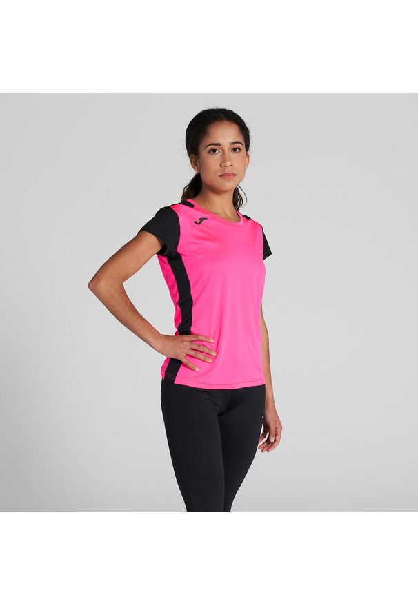 Koszulka do biegania damska Joma Record II. Kolor: wielokolorowy, czarny, różowy. Materiał: poliester. Sport: bieganie