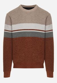Born2be - Beżowy Sweter z Wełną z Eleganckim Kołnierzykiem Koszulowym Espalea. Typ kołnierza: kołnierzyk koszulowy. Kolor: beżowy. Materiał: wełna. Wzór: aplikacja. Styl: elegancki