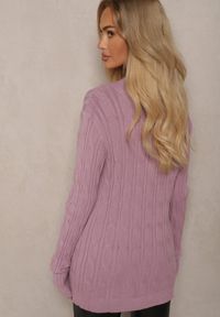 Renee - Fioletowy Sweter z Wiskozą Ozdobiony Tłoczeniem Savra. Okazja: na randkę, na co dzień. Kolor: fioletowy. Materiał: wiskoza. Wzór: aplikacja. Styl: casual, elegancki #3