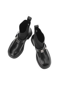 Czarne Botki S.Barski Modne Obuwie Damskie Ze Skarpetkową Cholewką. Okazja: na co dzień. Zapięcie: klamry. Kolor: czarny. Materiał: tkanina, skóra ekologiczna. Szerokość cholewki: normalna. Obcas: na obcasie. Styl: casual. Wysokość obcasa: średni #6