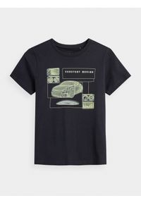 4f - T-shirt z nadrukiem fluorescencyjnym chłopięcy. Kolor: niebieski. Materiał: bawełna, dzianina, materiał. Wzór: nadruk