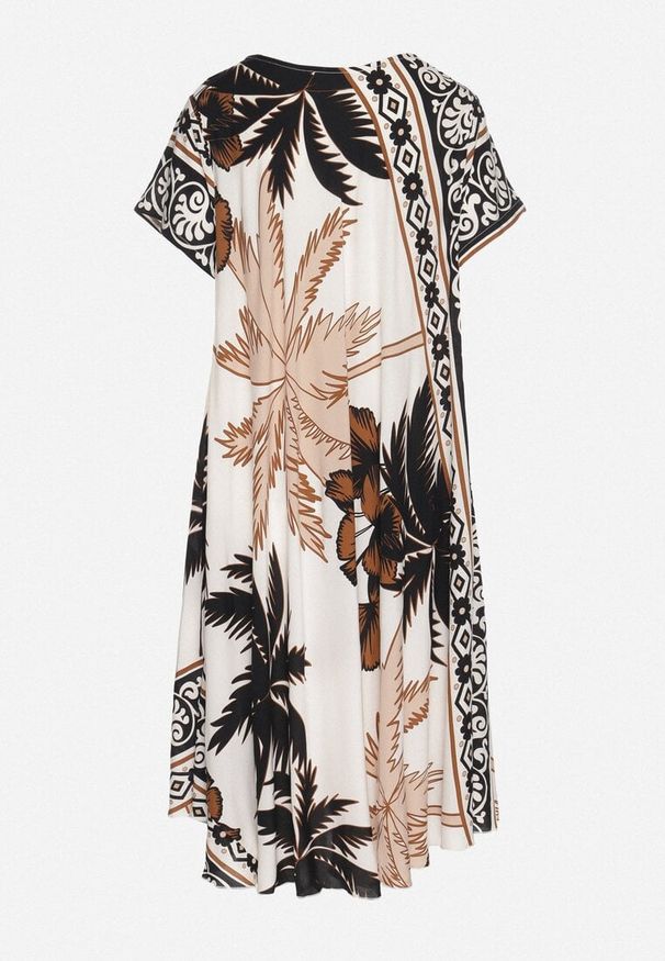 Born2be - Czarna Sukienka z Wiskozy o Rozkloszowanym Kroju w Roślinny Wzór Miratiela. Okazja: na co dzień. Kolor: czarny. Materiał: wiskoza. Długość rękawa: krótki rękaw. Sezon: wiosna, lato. Styl: elegancki, casual