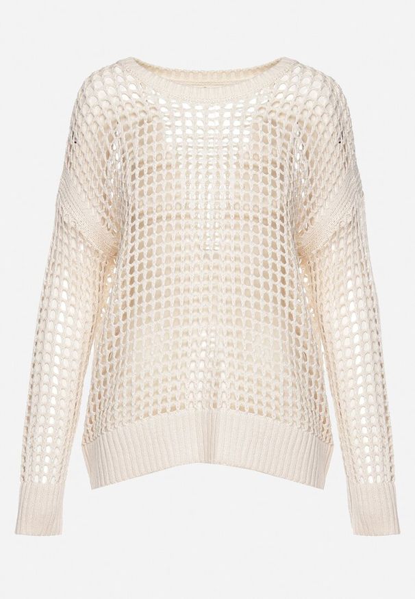 Born2be - Beżowa Ażurowa Bluzka z Szydełkowej Dzianiny Zavara. Okazja: na co dzień. Kolor: beżowy. Materiał: dzianina. Wzór: ażurowy. Styl: casual, elegancki