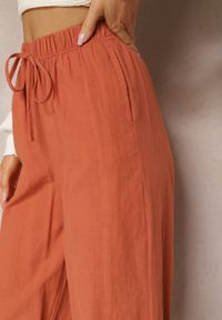 Renee - Pomarańczowe Szerokie Spodnie z Lnem i Bawełną z Gumką w Talii Axidata. Kolor: pomarańczowy. Materiał: bawełna, len. Sezon: lato #3
